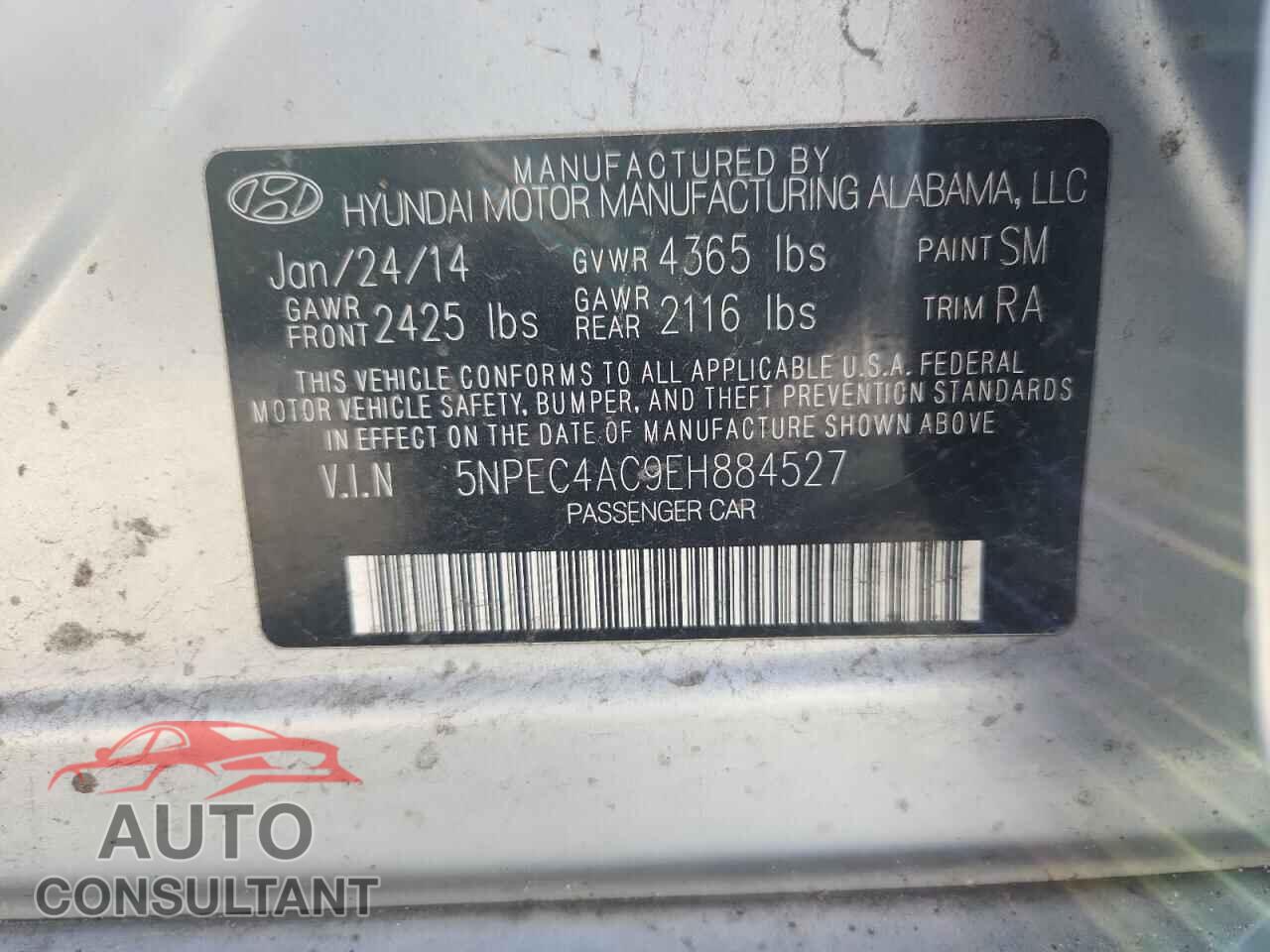 HYUNDAI SONATA 2014 - 5NPEC4AC9EH884527