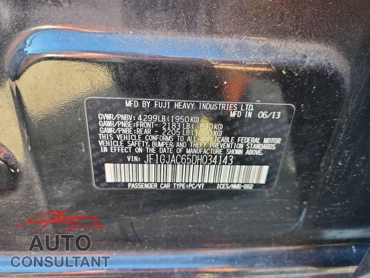 SUBARU IMPREZA 2013 - JF1GJAC65DH034143