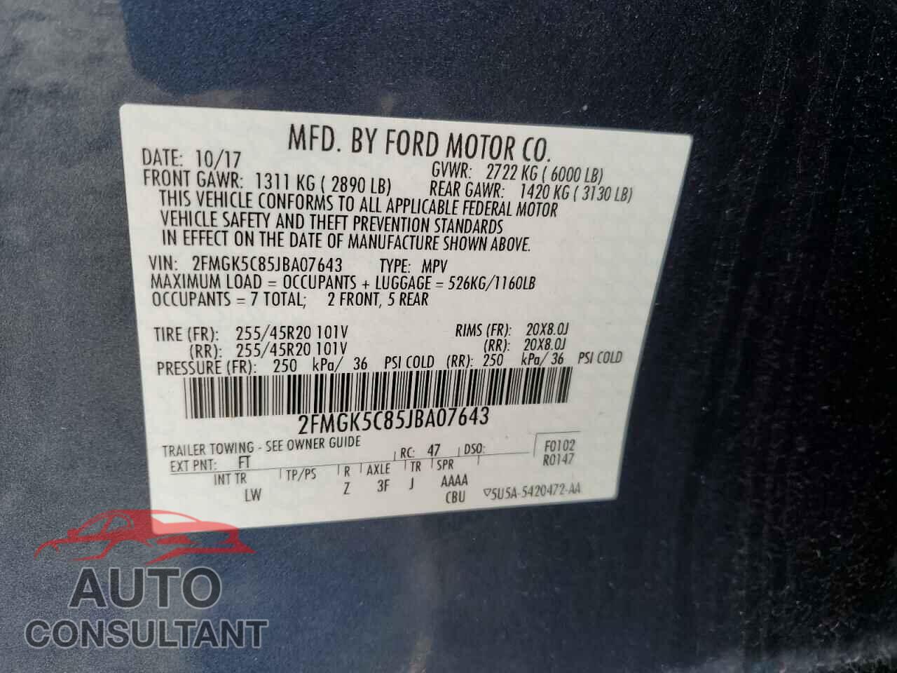 FORD FLEX 2018 - 2FMGK5C85JBA07643