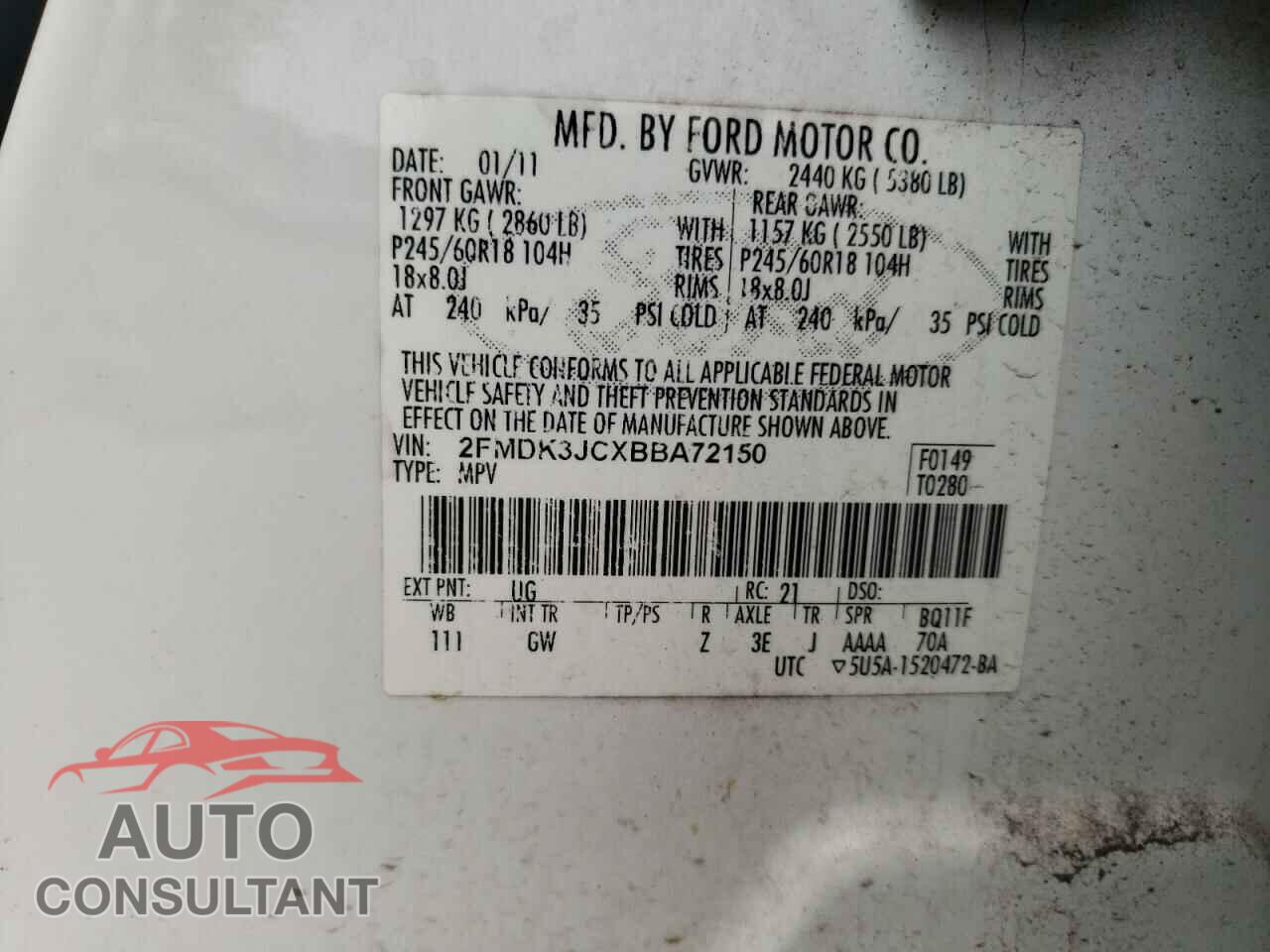 FORD EDGE 2011 - 2FMDK3JCXBBA72150