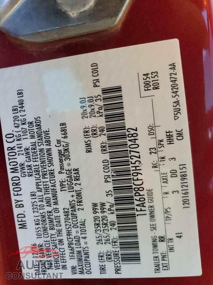 FORD MUSTANG 2017 - 1FA6P8CF9H5270482