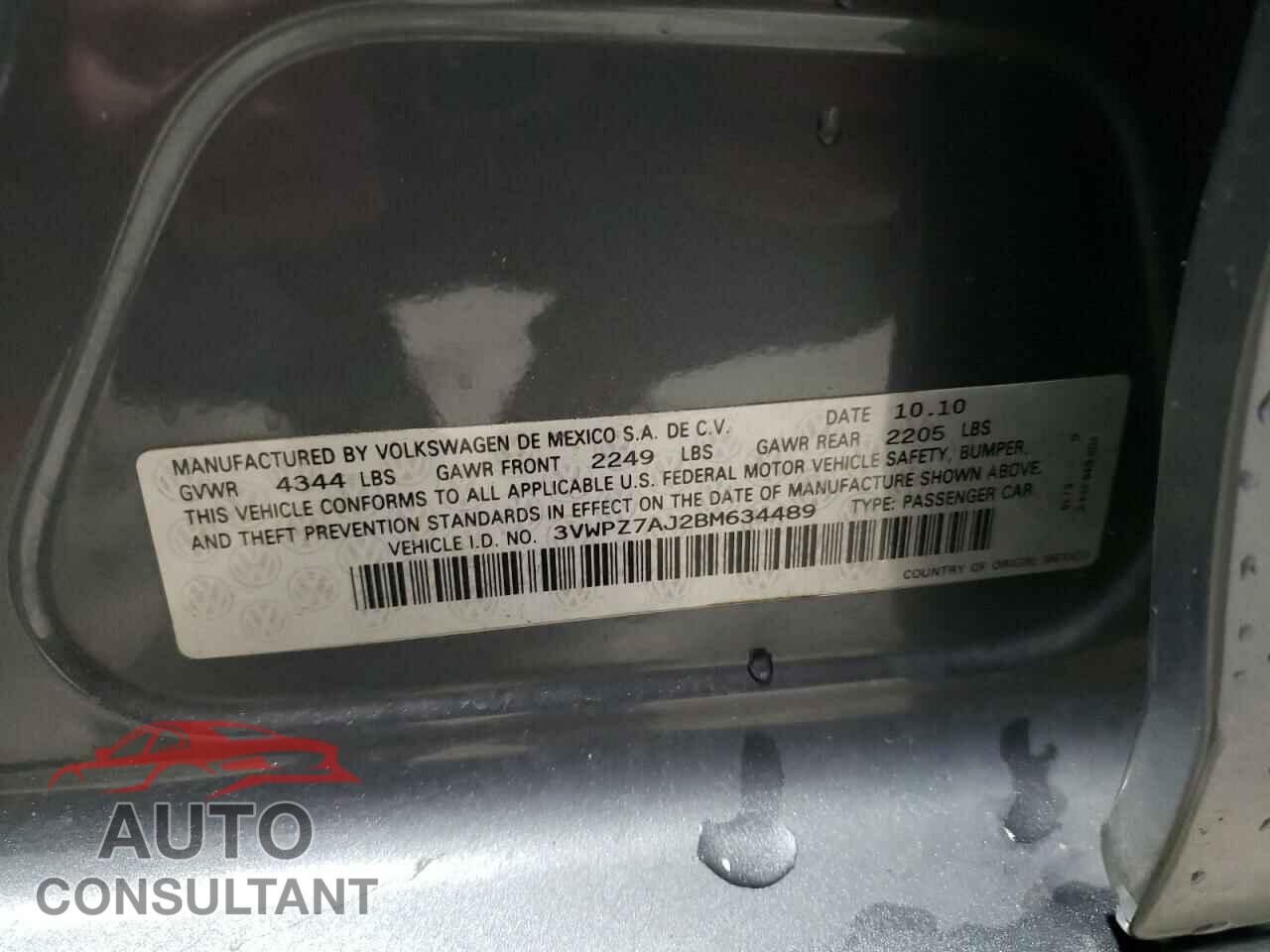 VOLKSWAGEN JETTA 2011 - 3VWPZ7AJ2BM634489