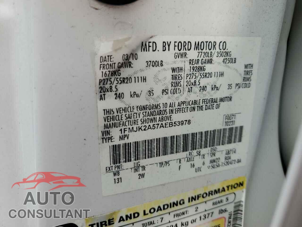FORD EXPEDITION 2010 - 1FMJK2A57AEB53978
