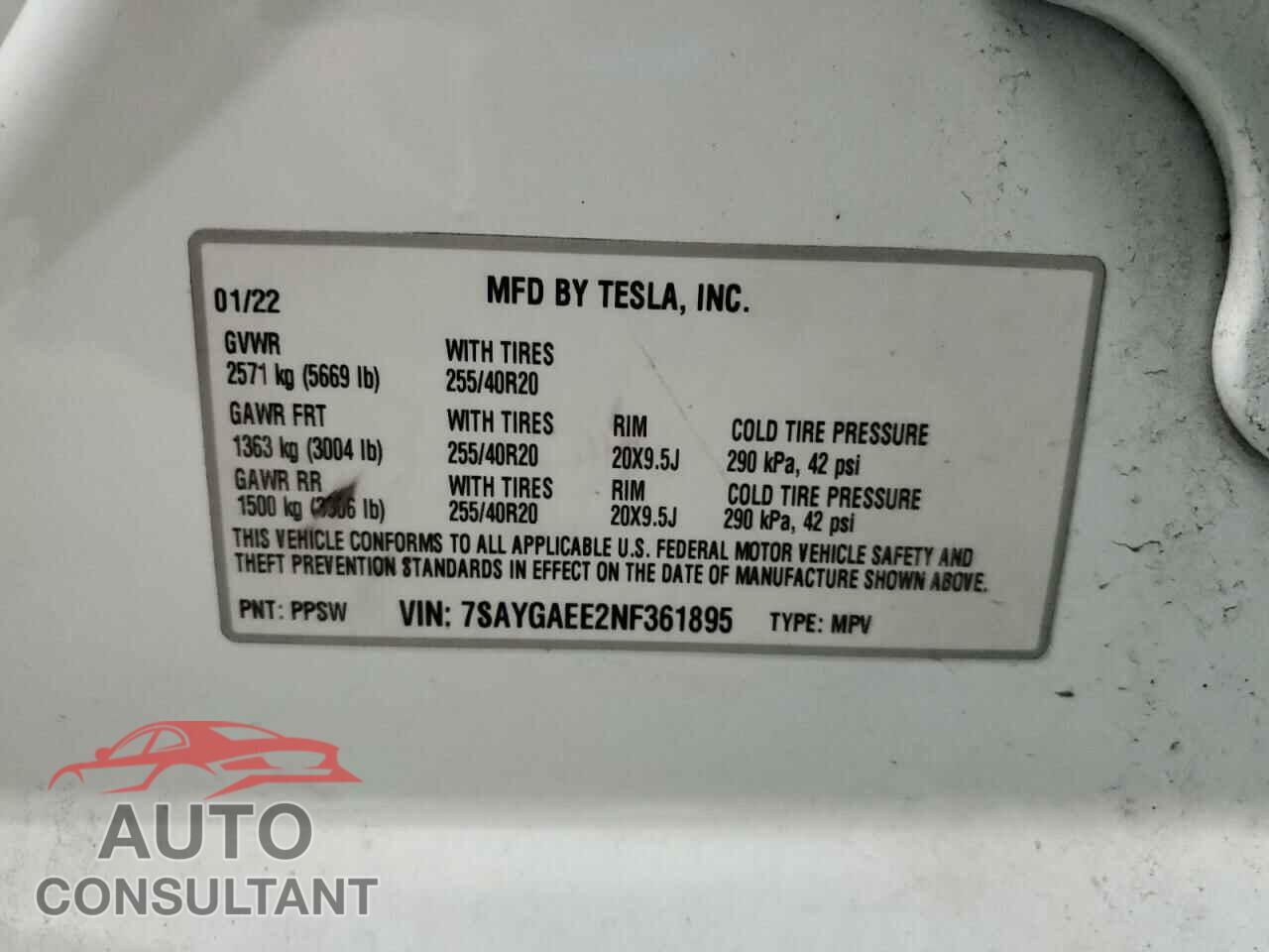 TESLA MODEL Y 2022 - 7SAYGAEE2NF361895