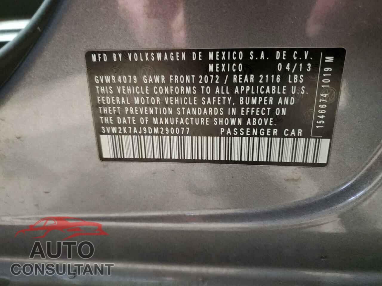 VOLKSWAGEN JETTA 2013 - 3VW2K7AJ9DM290077