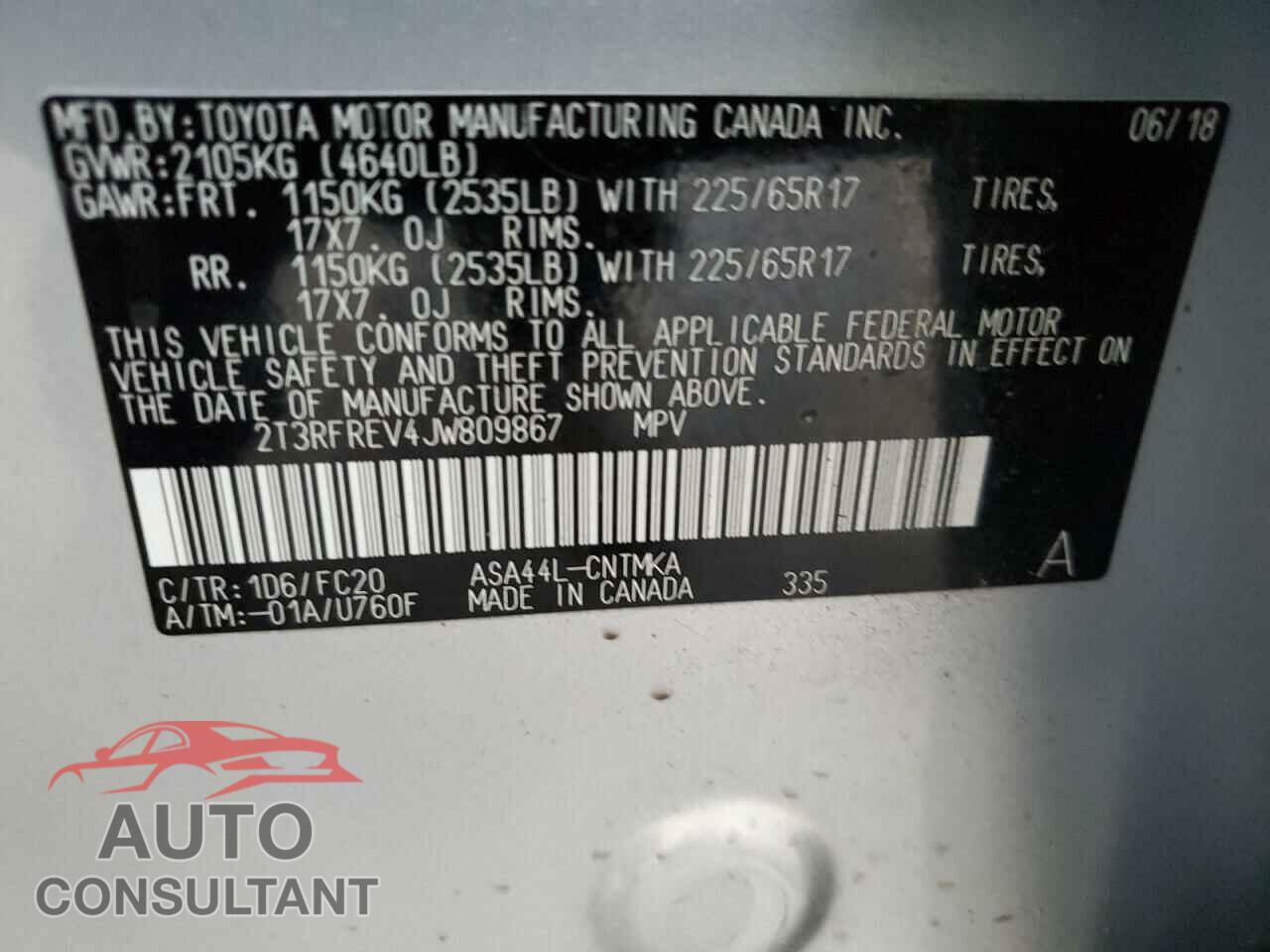 TOYOTA RAV4 2018 - 2T3RFREV4JW809867