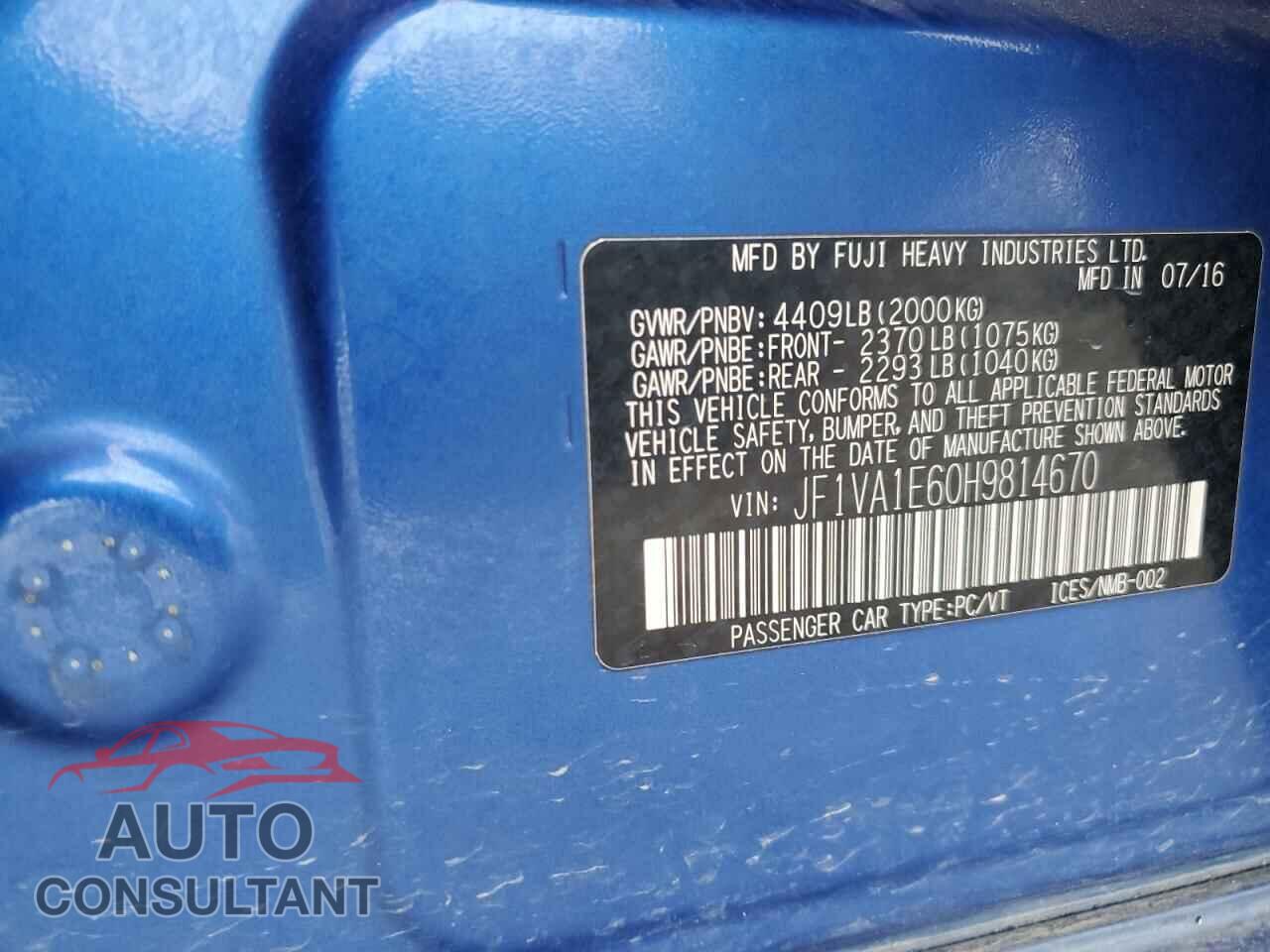 SUBARU WRX 2017 - JF1VA1E60H9814670