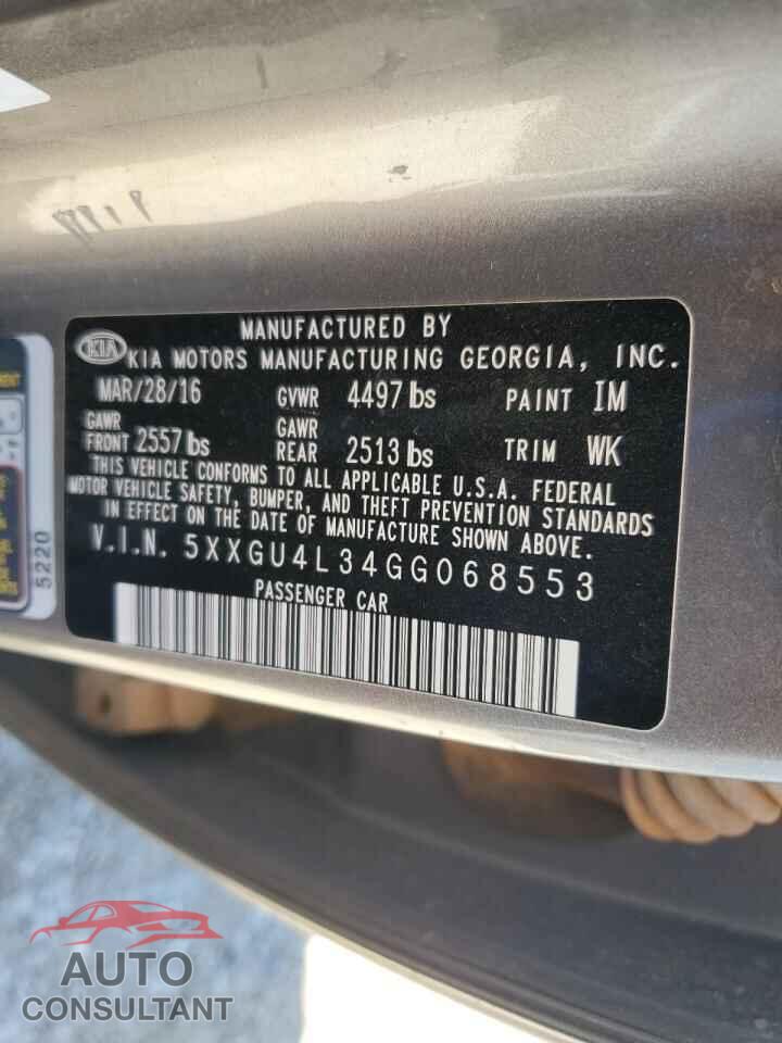 KIA OPTIMA 2016 - 5XXGU4L34GG068553