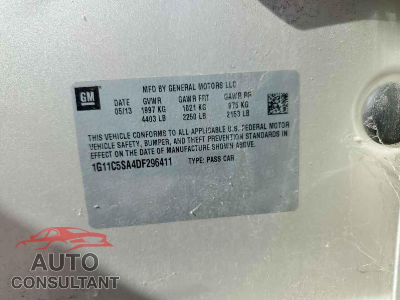 CHEVROLET MALIBU 2013 - 1G11C5SA4DF296411