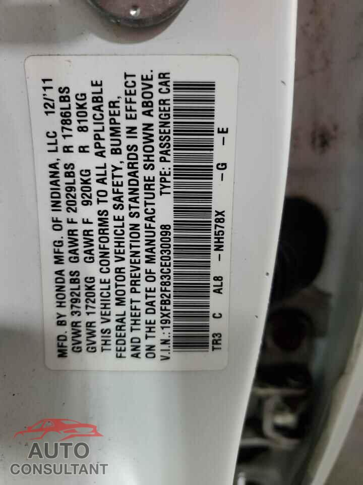 HONDA CIVIC 2012 - 19XFB2F83CE030098