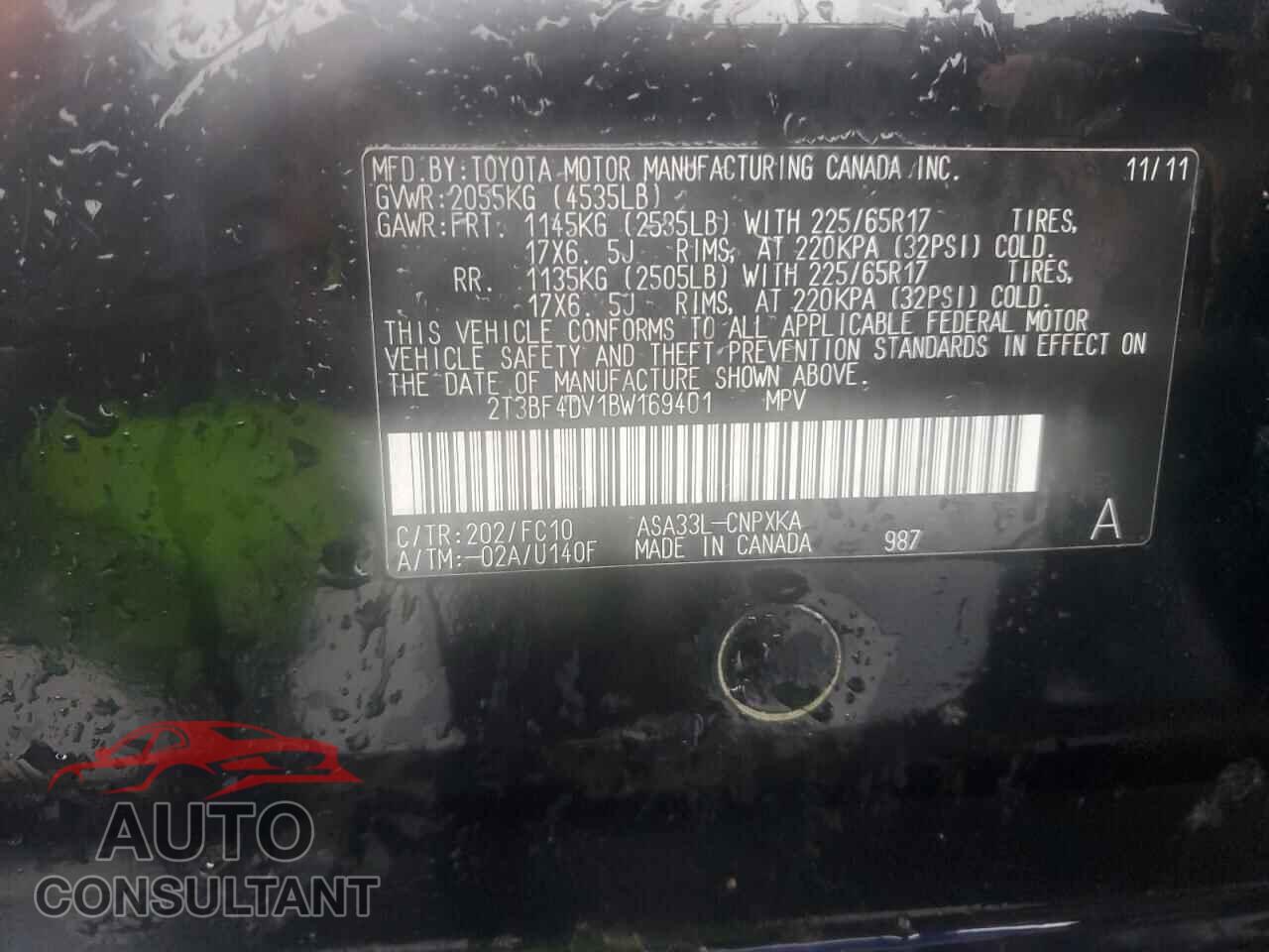 TOYOTA RAV4 2011 - 2T3BF4DV1BW169401