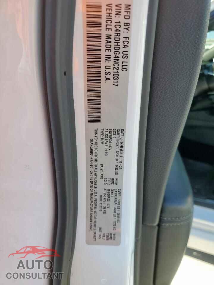 DODGE DURANGO 2022 - 1C4RDHDG4NC210317