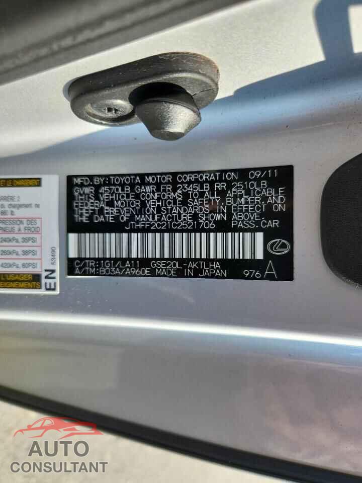 LEXUS IS 2012 - JTHFF2C21C2521706