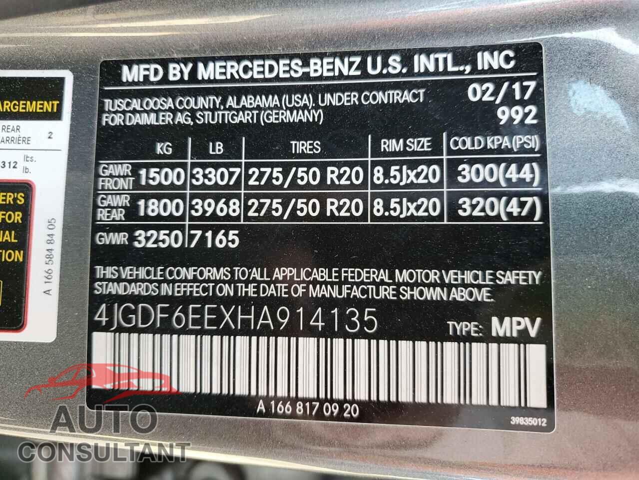MERCEDES-BENZ GLS-CLASS 2017 - 4JGDF6EEXHA914135