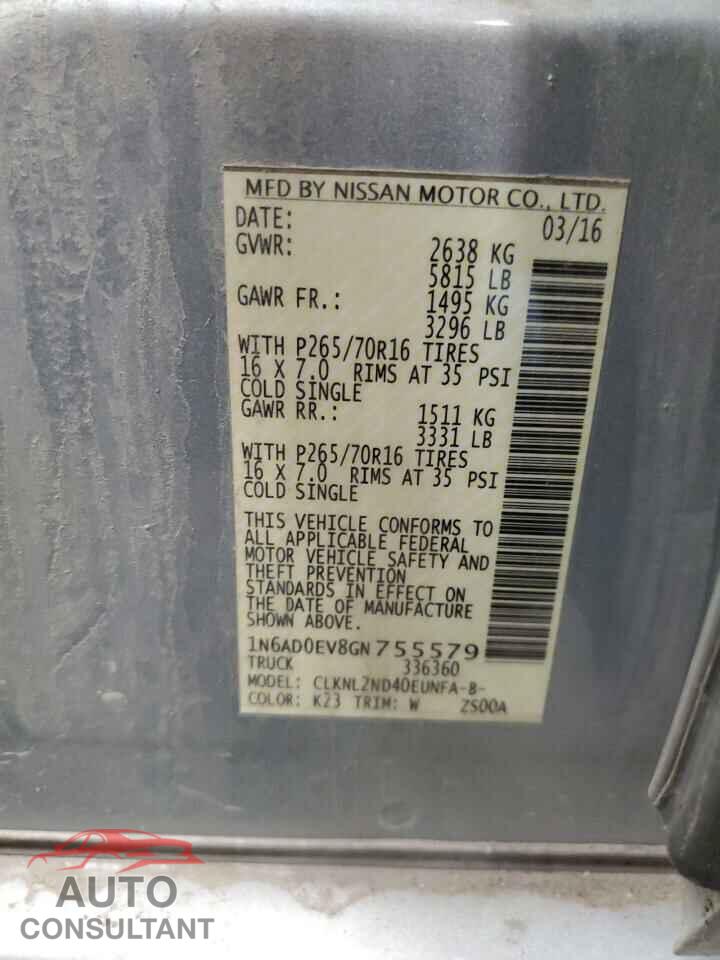 NISSAN FRONTIER 2016 - 1N6AD0EV8GN755579