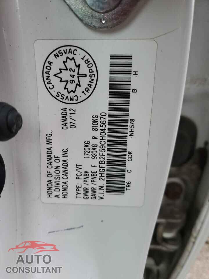 HONDA CIVIC 2012 - 2HGFB2F59CH045670
