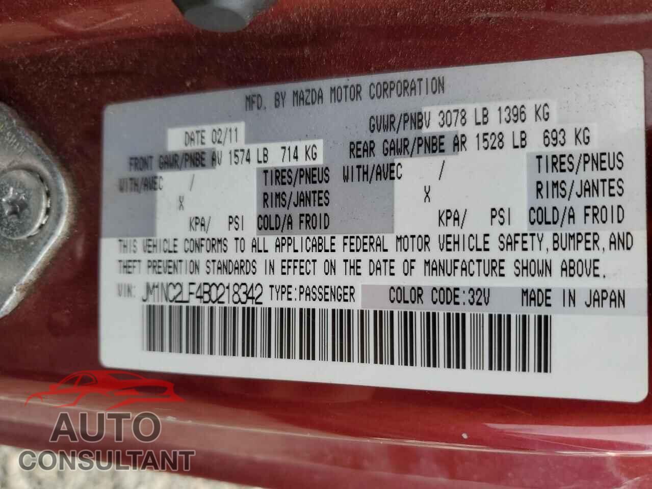 MAZDA MX5 2011 - JM1NC2LF4B0218342