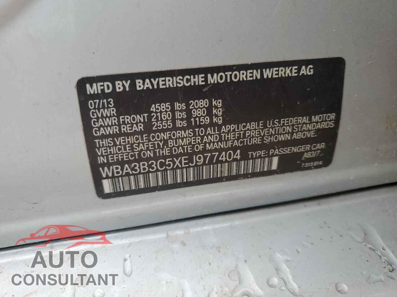 BMW 3 SERIES 2014 - WBA3B3C5XEJ977404