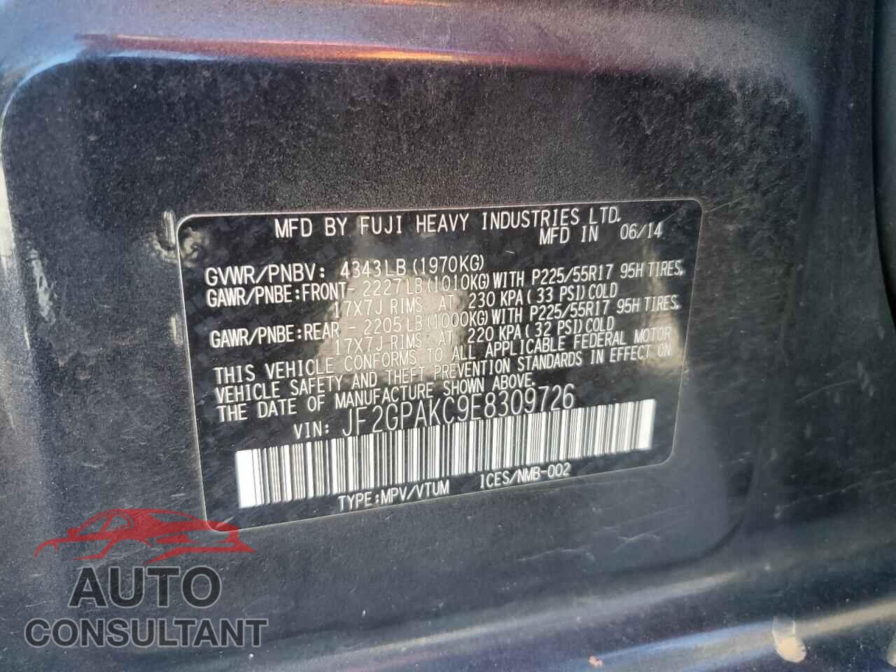 SUBARU XV 2014 - JF2GPAKC9E8309726
