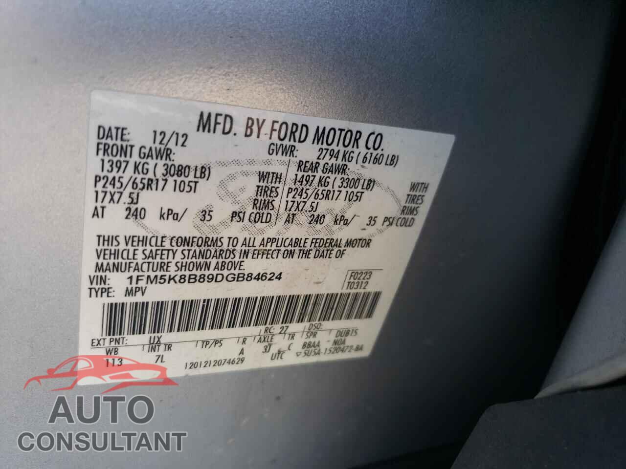 FORD EXPLORER 2013 - 1FM5K8B89DGB84624