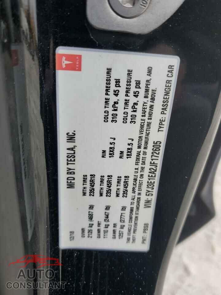 TESLA MODEL 3 2018 - 5YJ3E1EA2JF172605