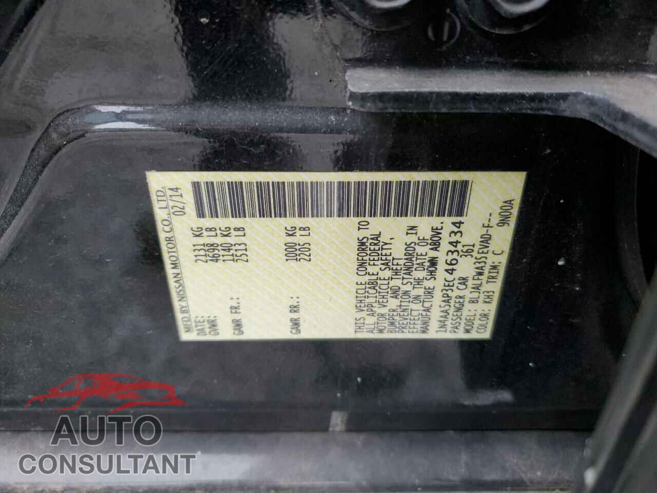 NISSAN MAXIMA 2014 - 1N4AA5AP3EC463434