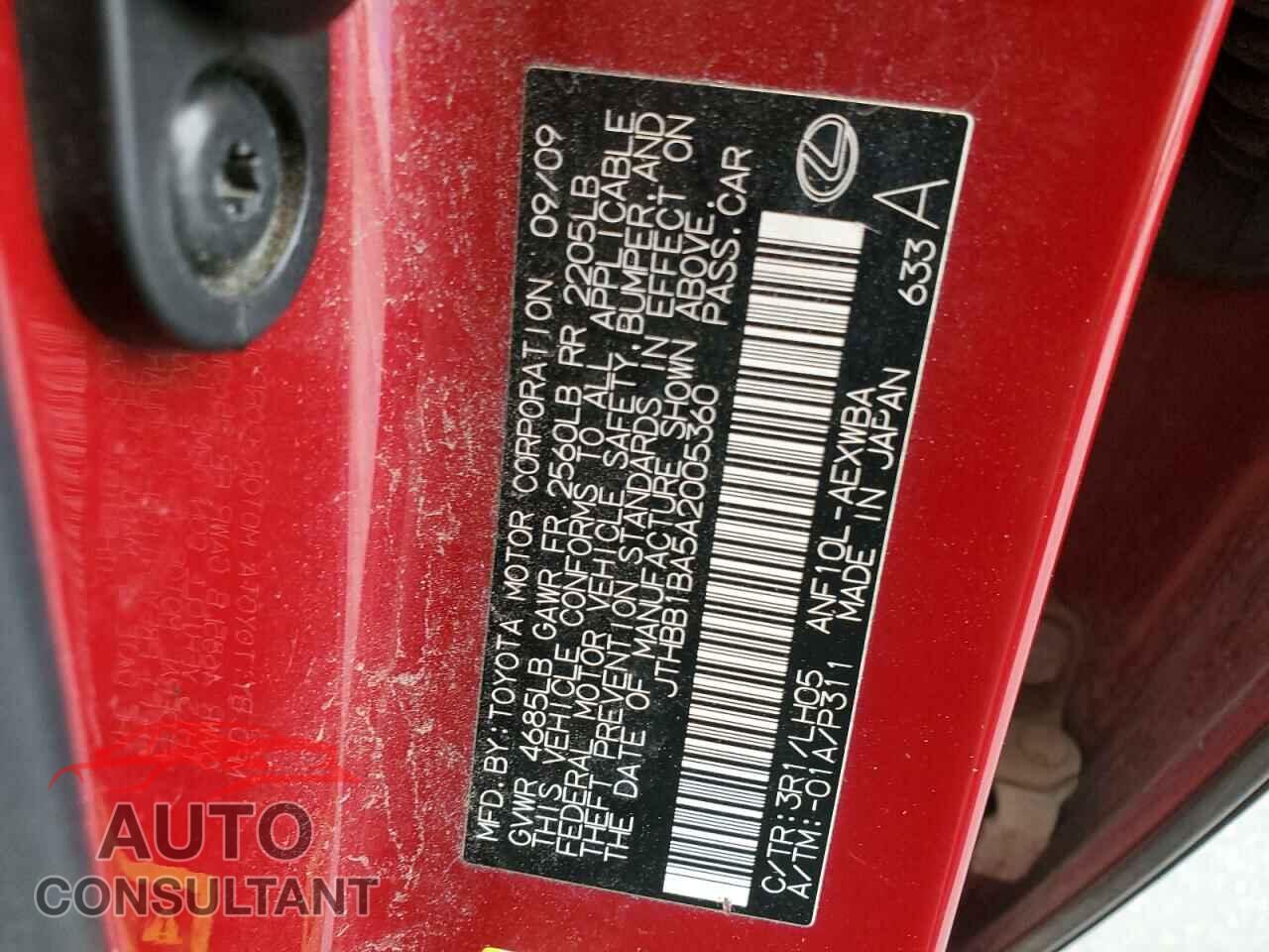 LEXUS HS 2010 - JTHBB1BA5A2005360
