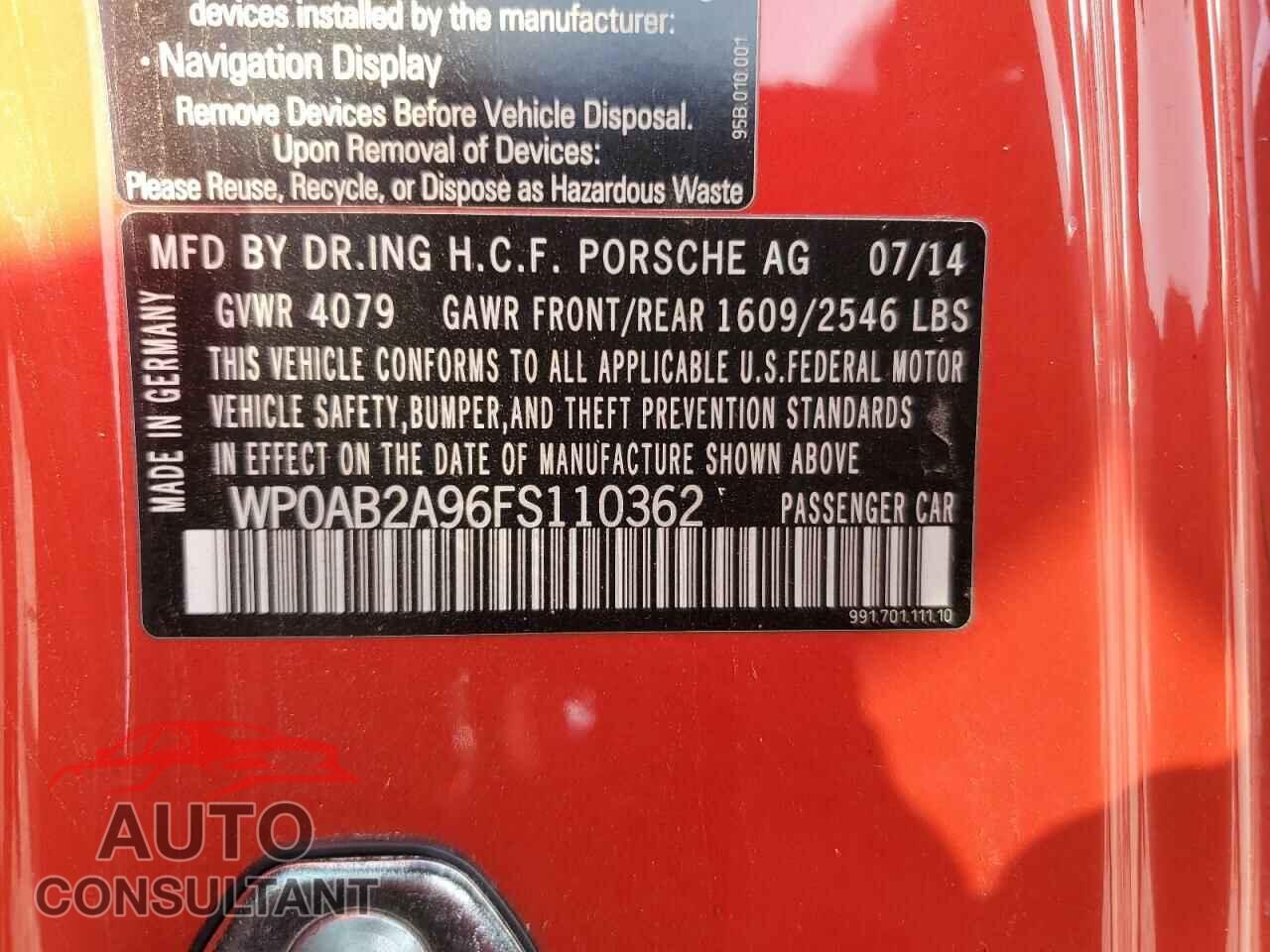 PORSCHE 911 2015 - WP0AB2A96FS110362