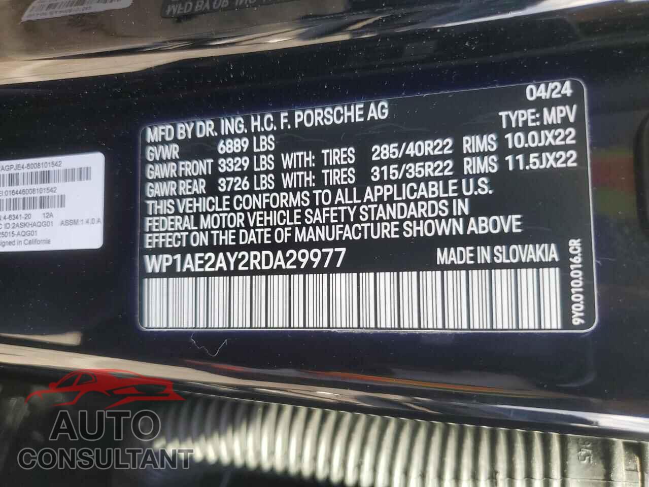 PORSCHE CAYENNE 2024 - WP1AE2AY2RDA29977