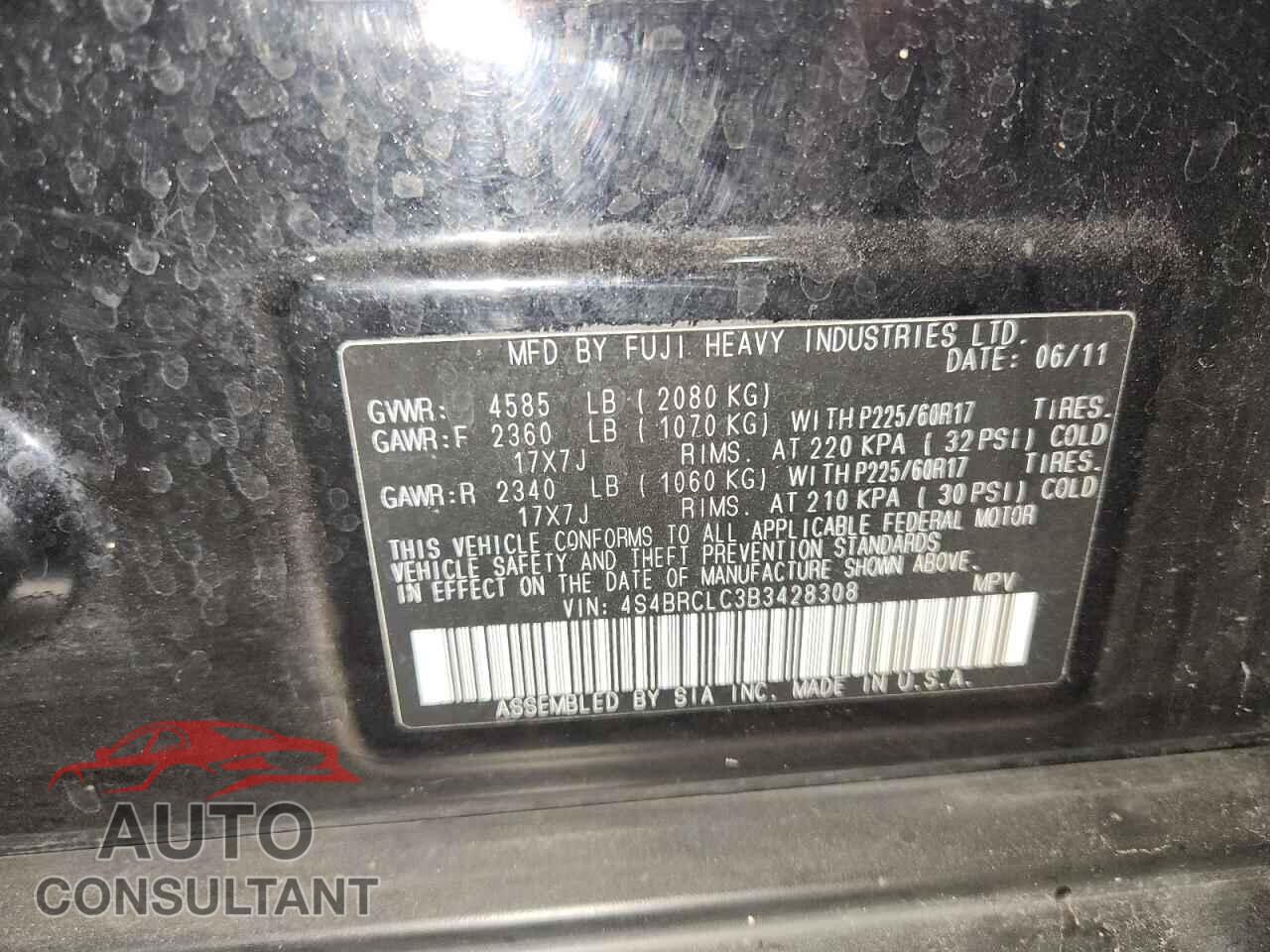 SUBARU OUTBACK 2011 - 4S4BRCLC3B3428308