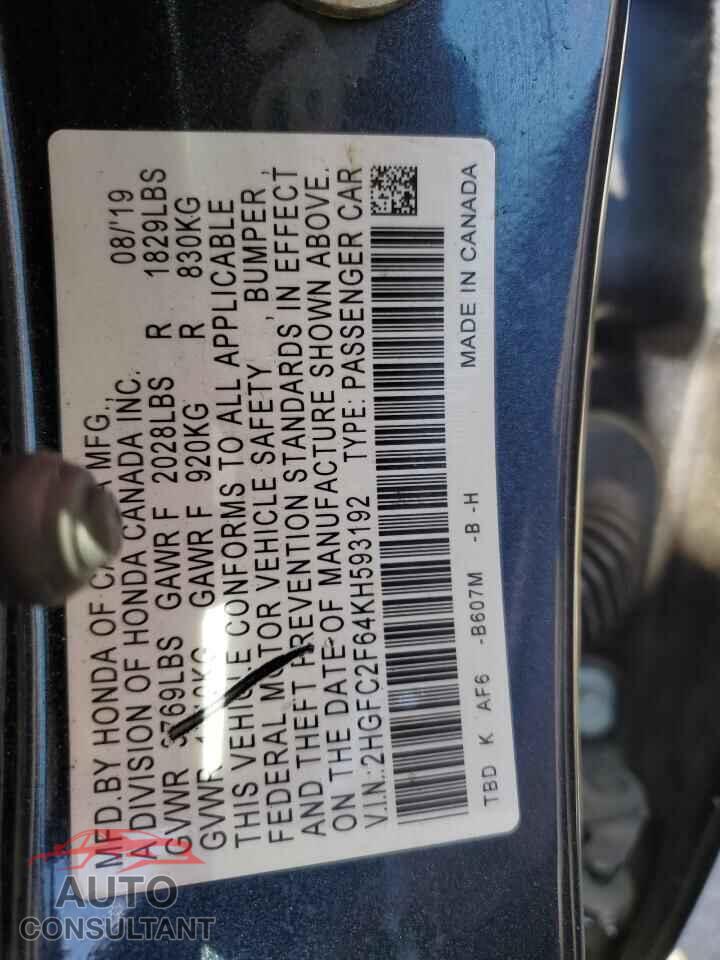 HONDA CIVIC 2019 - 2HGFC2F64KH593192