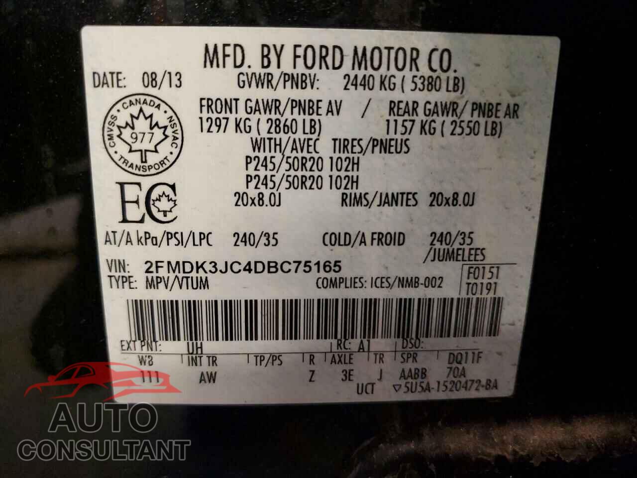 FORD EDGE 2013 - 2FMDK3JC4DBC75165