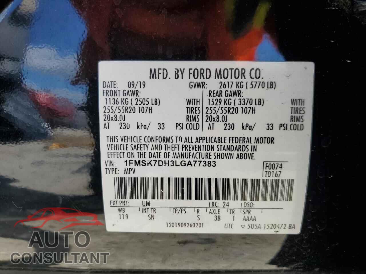 FORD EXPLORER 2020 - 1FMSK7DH3LGA77383