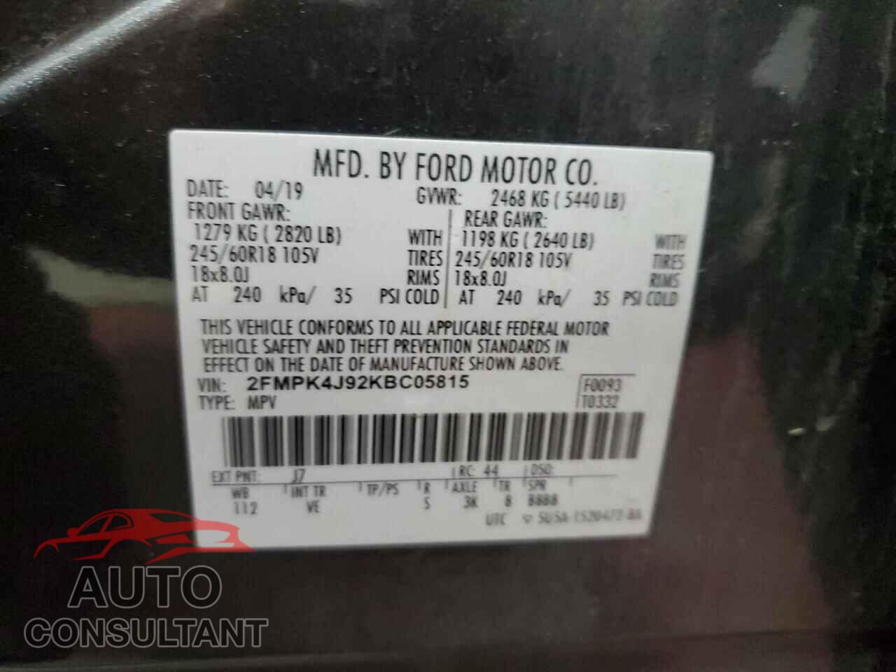 FORD EDGE 2019 - 2FMPK4J92KBC05815