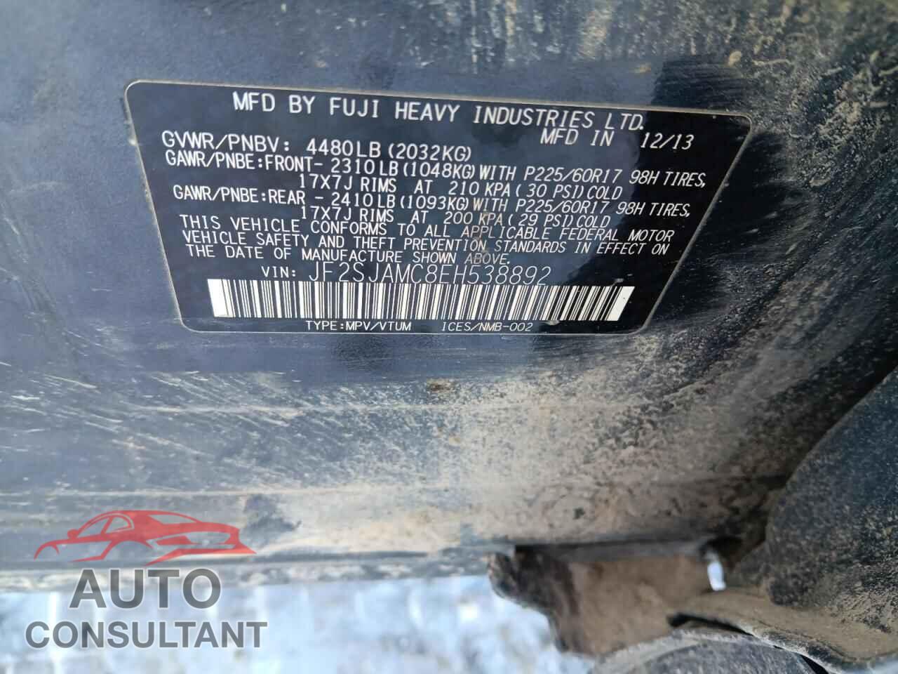 SUBARU FORESTER 2014 - JF2SJAMC8EH538892