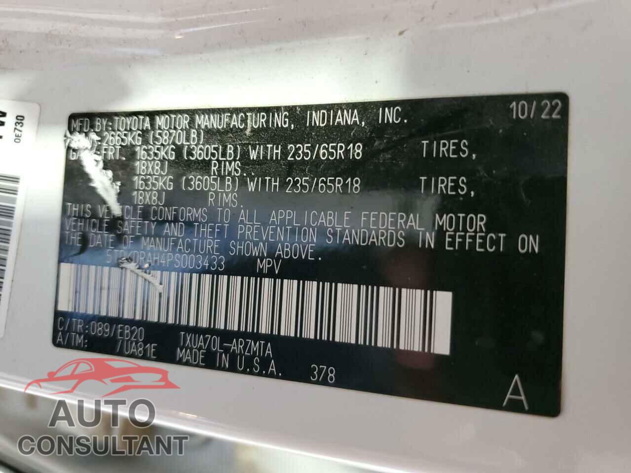 TOYOTA HIGHLANDER 2023 - 5TDKDRAH4PS003433