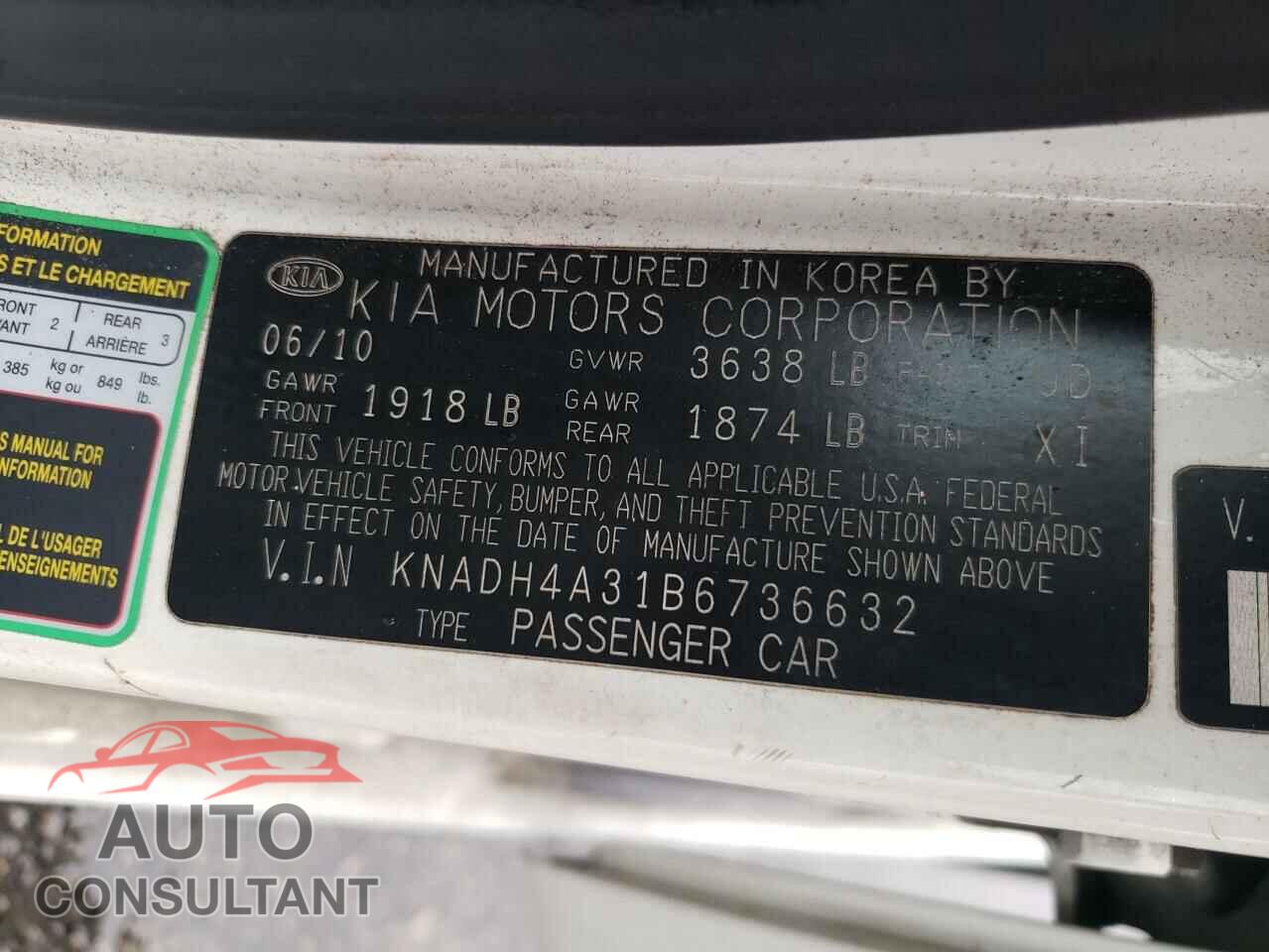 KIA RIO 2011 - KNADH4A31B6736632