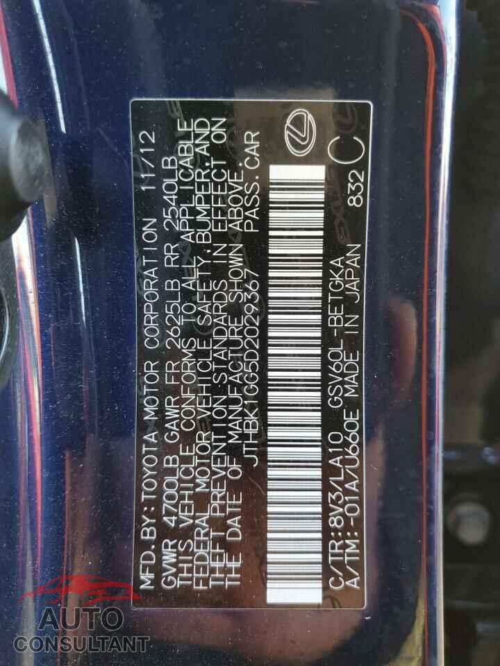 LEXUS ES350 2013 - JTHBK1GG5D2029367