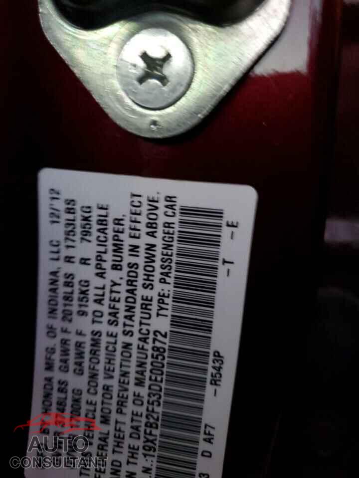 HONDA CIVIC 2013 - 19XFB2F53DE005872