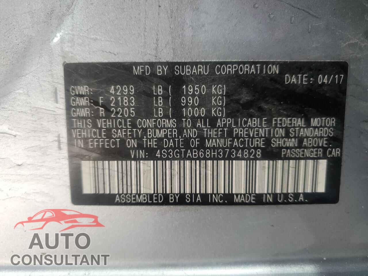 SUBARU IMPREZA 2017 - 4S3GTAB68H3734828