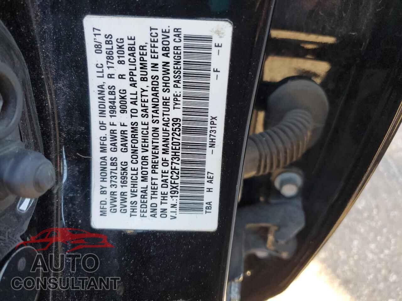HONDA CIVIC 2017 - 19XFC2F73HE072539