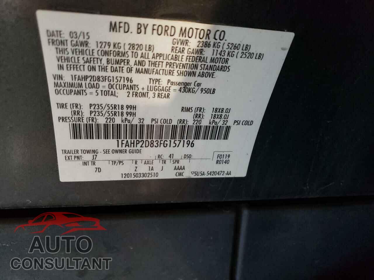 FORD TAURUS 2015 - 1FAHP2D83FG157196