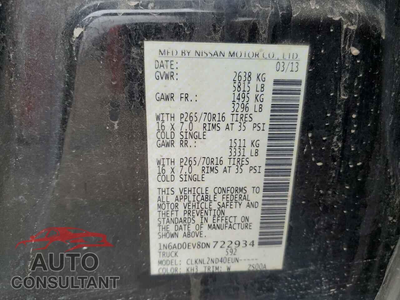 NISSAN FRONTIER 2013 - 1N6AD0EV8DN722934