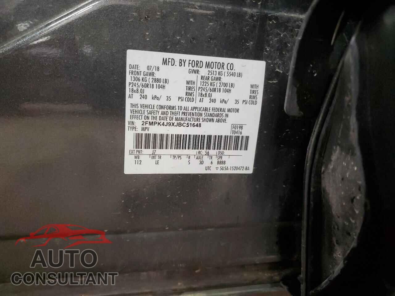 FORD EDGE 2018 - 2FMPK4J9XJBC51648