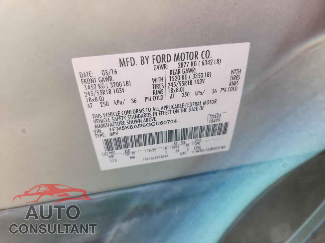 FORD EXPLORER 2016 - 1FM5K8AR6GGC60704