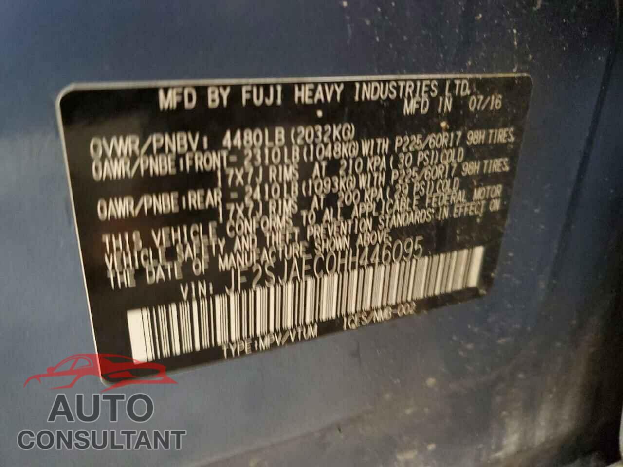 SUBARU FORESTER 2017 - JF2SJAEC0HH446095