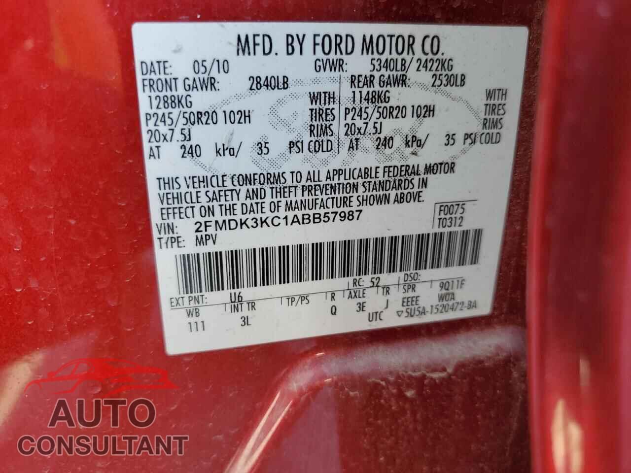FORD EDGE 2010 - 2FMDK3KC1ABB57987