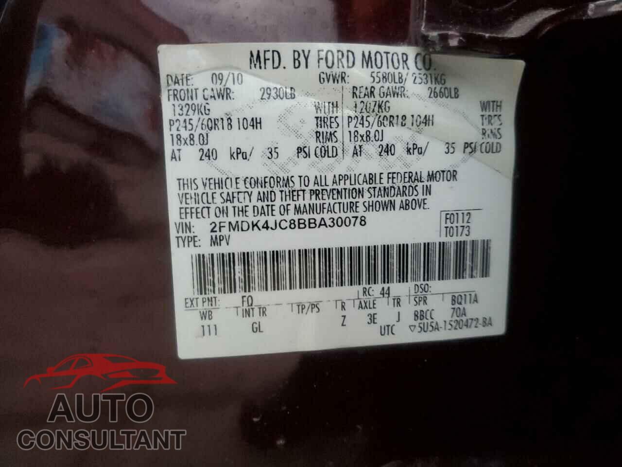 FORD EDGE 2011 - 2FMDK4JC8BBA30078