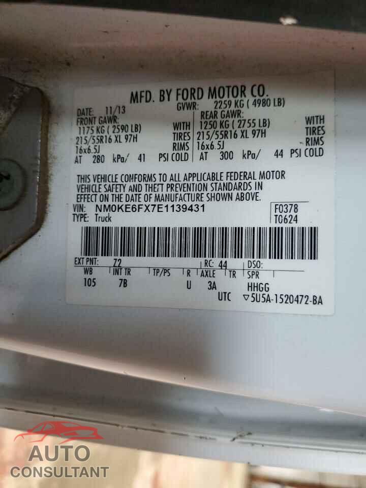 FORD TRANSIT 2014 - NM0KE6FX7E1139431