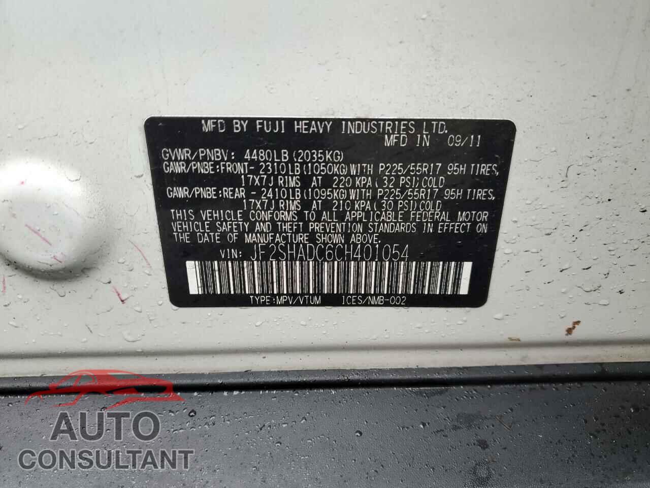 SUBARU FORESTER 2012 - JF2SHADC6CH401054